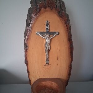 Vintage Pine Wood Candle Crucifix